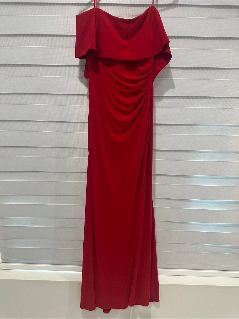 Xscape Red One-Shoulder Draped Evening Gown